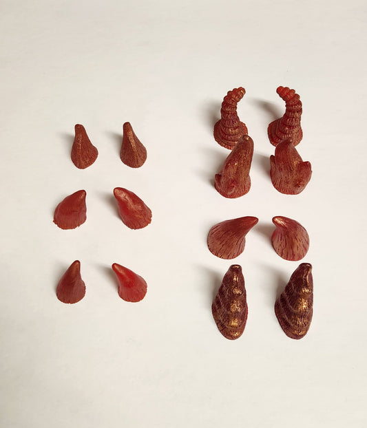 Assorted Aradani Resin Glue-on Horns - Red With Copper Accents