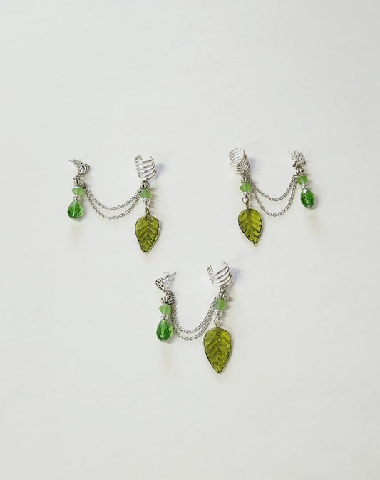 Summer Green Leaf Chain Ear Cuff