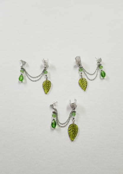 Summer Green Leaf Chain Ear Cuff