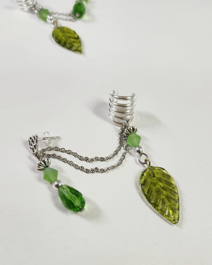 Summer Green Leaf Chain Ear Cuff