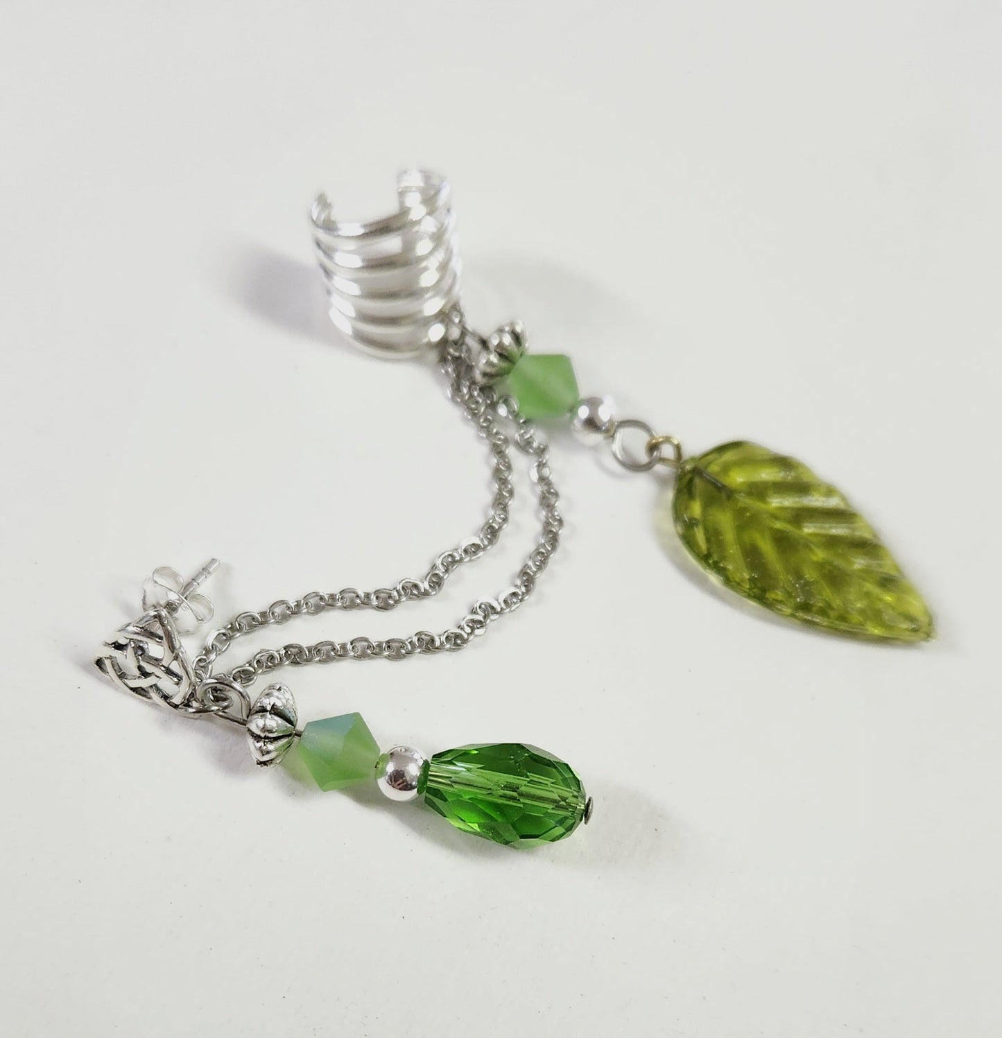 Summer Green Leaf Chain Ear Cuff