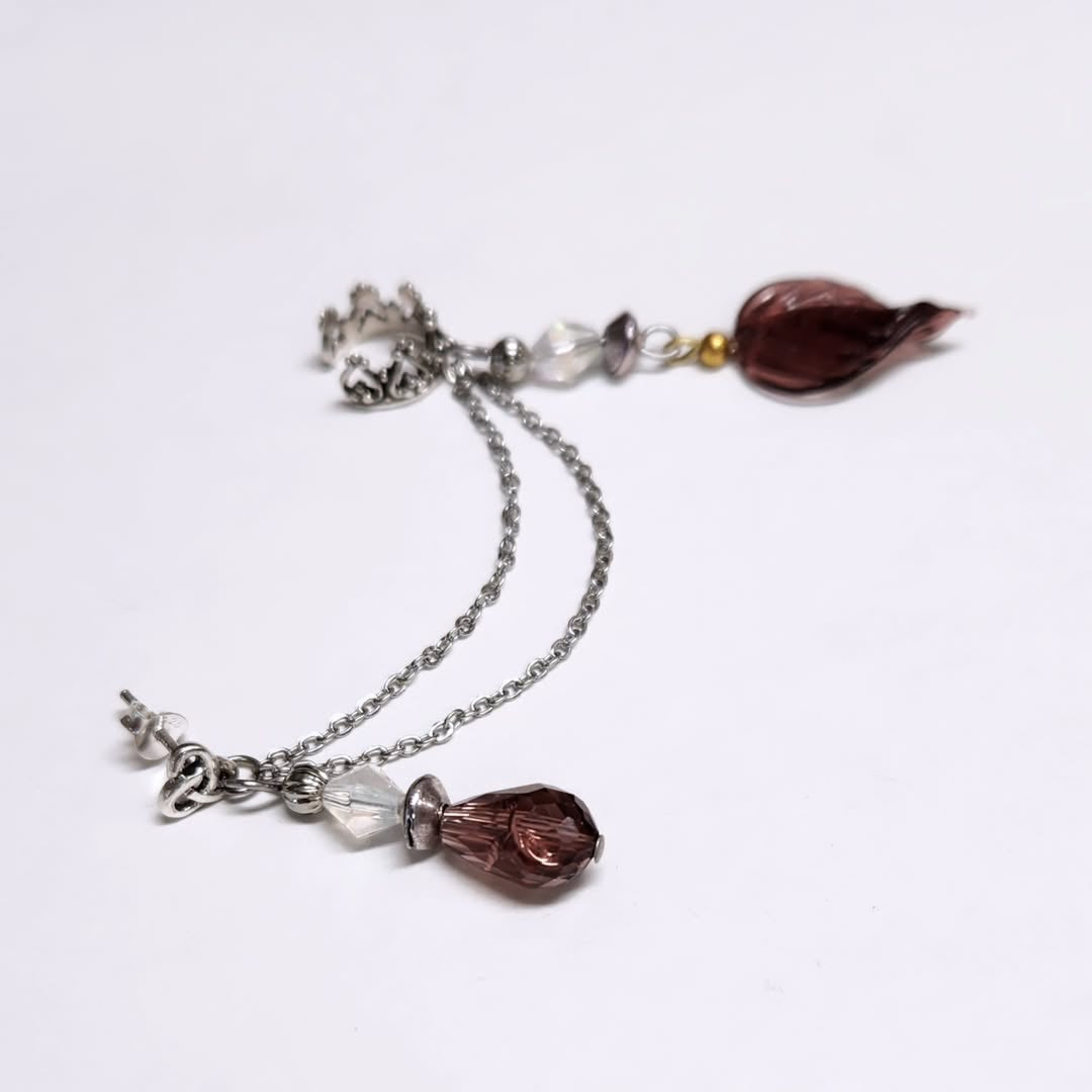 Spring Purple Leaf Chain Ear Cuff