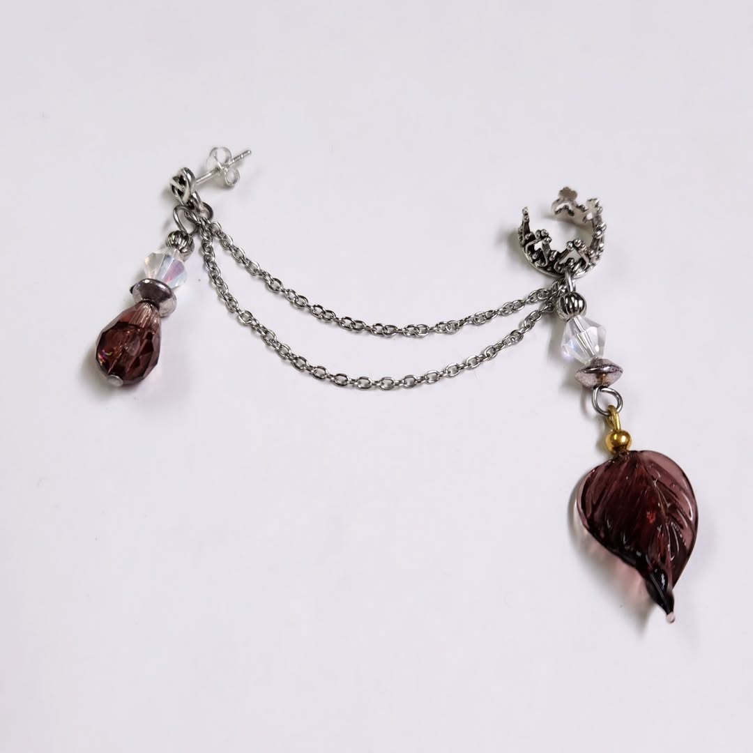 Spring Purple Leaf Chain Ear Cuff