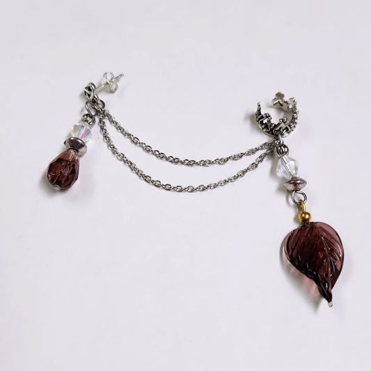 Spring Purple Leaf Chain Ear Cuff
