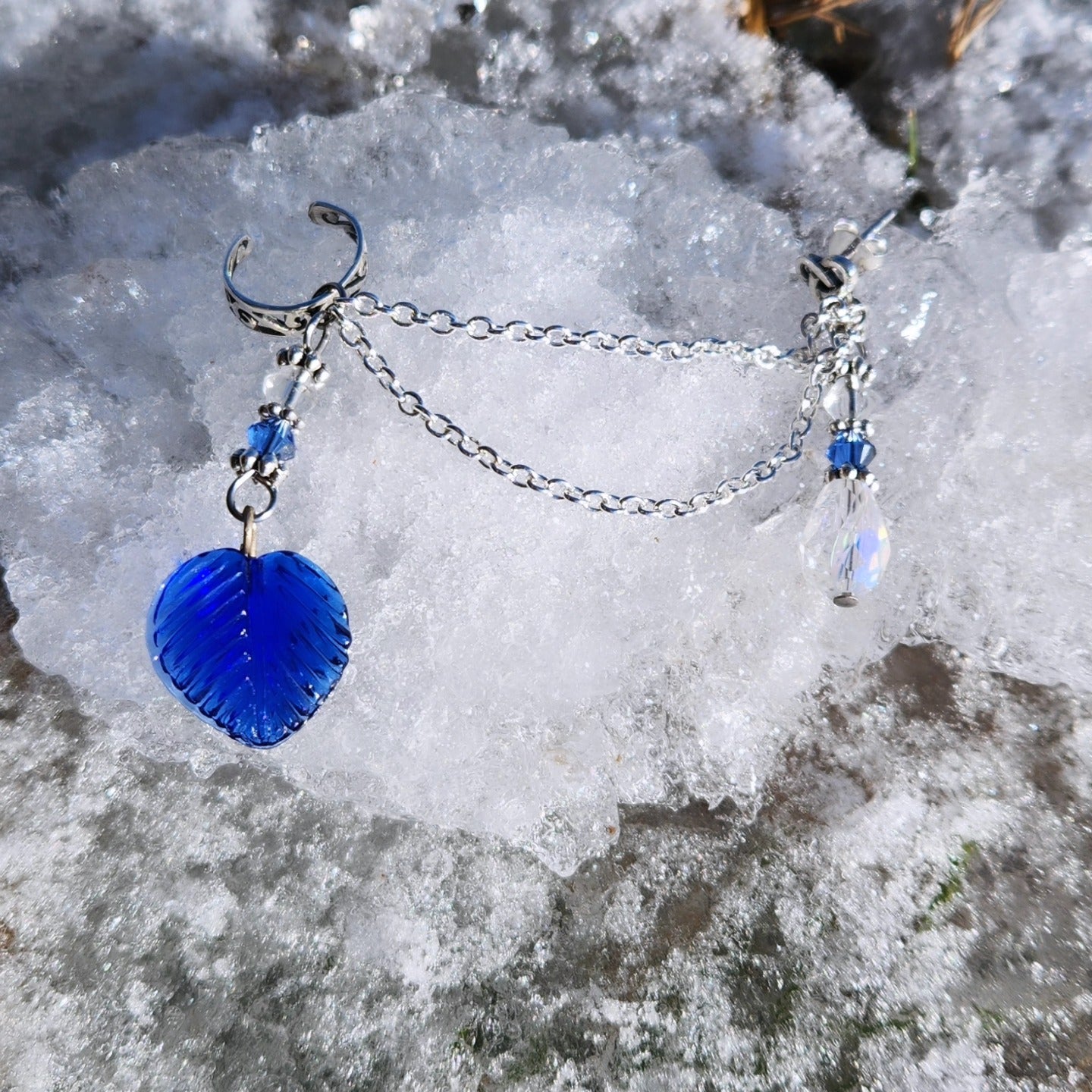 Winter Leaf Chain Ear Cuff