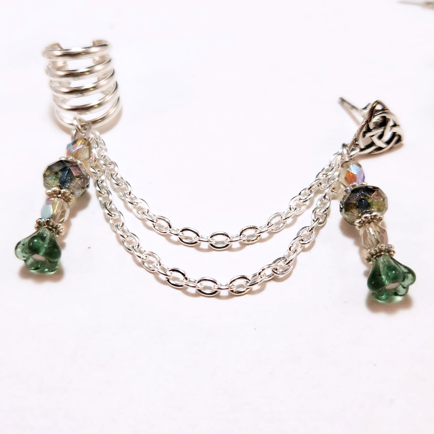 Moss Flower Chain Ear Cuff