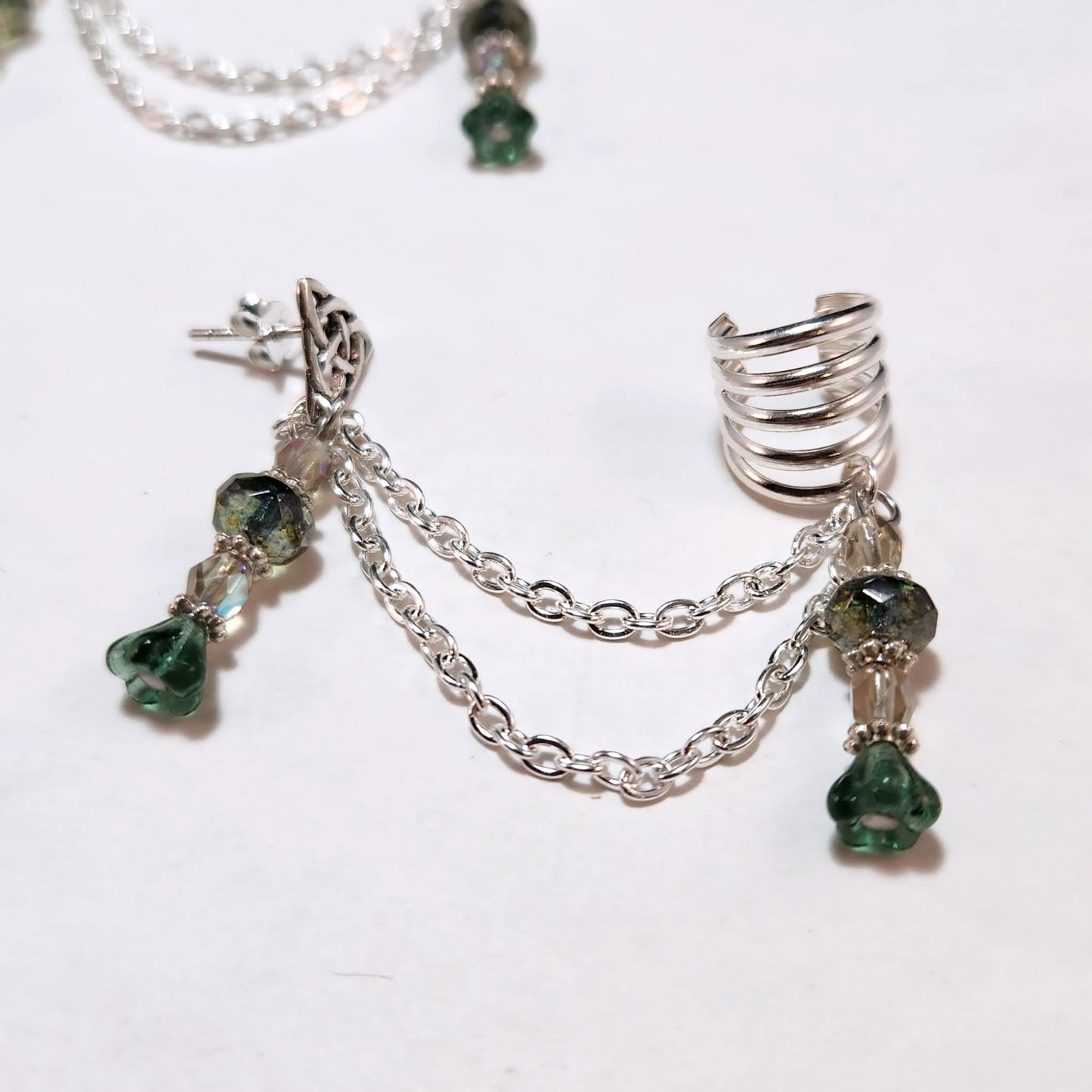 Moss Flower Chain Ear Cuff