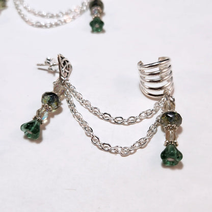 Moss Flower Chain Ear Cuff