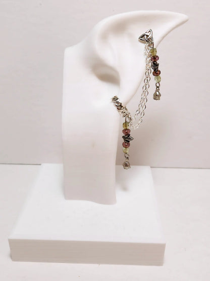 Green and Copper Garden Leaf Chain Ear Cuff